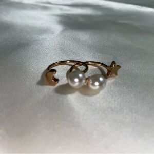 Gold Pearl Star and Moon Rings
